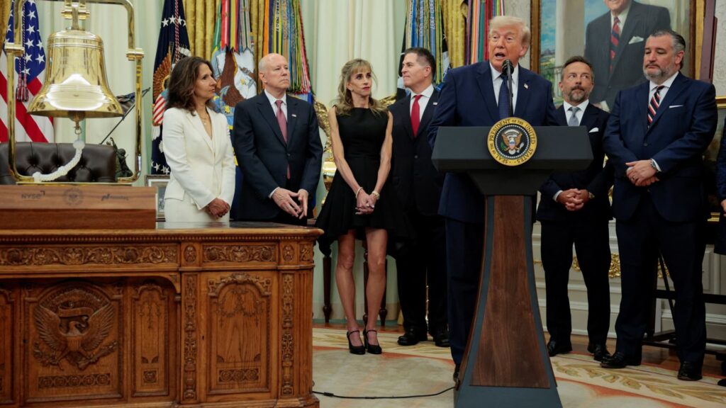 President Trump rings opening bell at White House on joint trading between Nasdaq and New York Stock Exchange