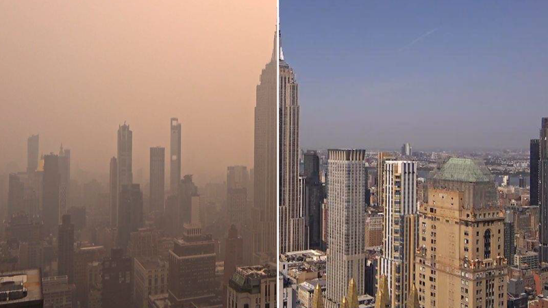 Wildfire smoke casts the horizon in a dystopian haze