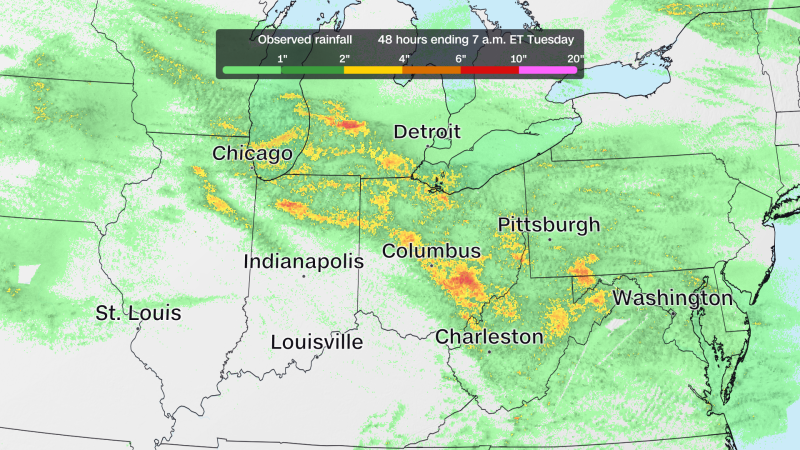 Unrelenting storm leaves at least one person dead and more than 1 million without power across the Midwest and Mid-Atlantic